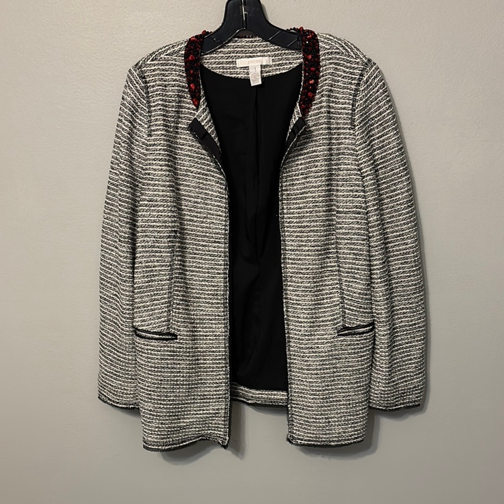 Chico's Black and Gray Blazer Structured Open-Front